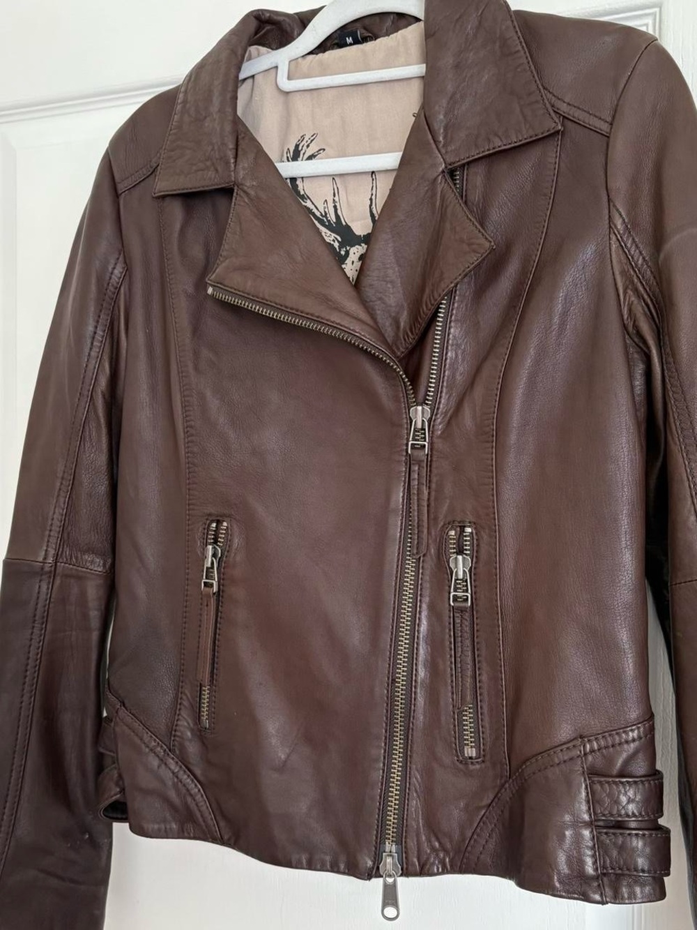 vintage 100% leather bomber biker jacket, side straps